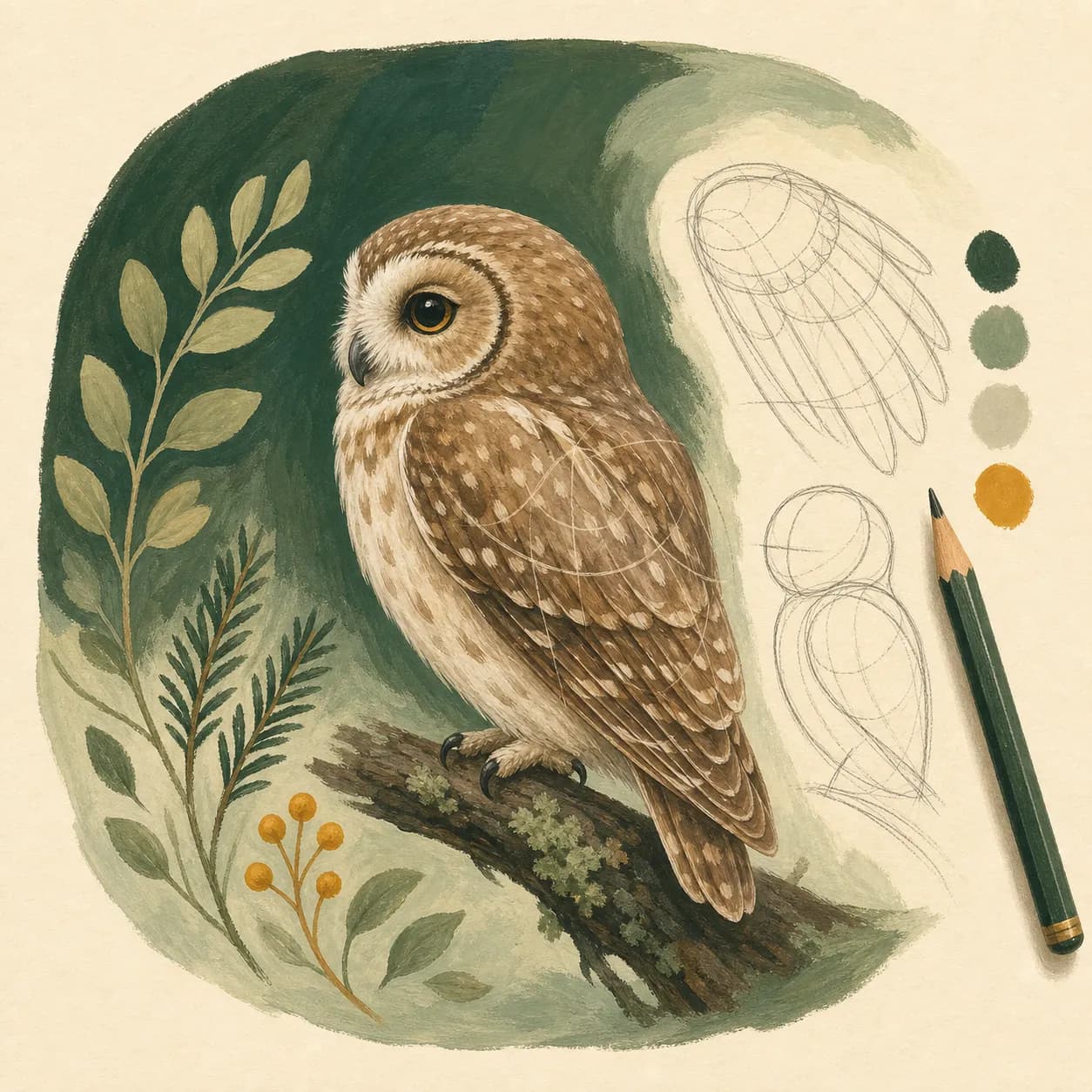 Owl study illustration